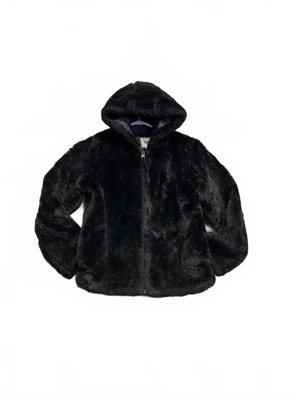Vintage Y2K Old Navy Black Faux Fur Hooded Jacket Girls Size 10